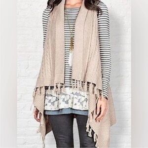 Matilda Jane Mind's Eye Open Front Cable Knit Cardigan‎ Sz M Fringe Western EUC